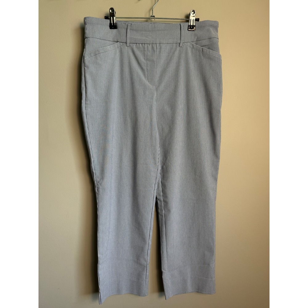 Hilary Radley Seersucker Striped Cropped Pants Womens 10 Grayish Blue Preppy